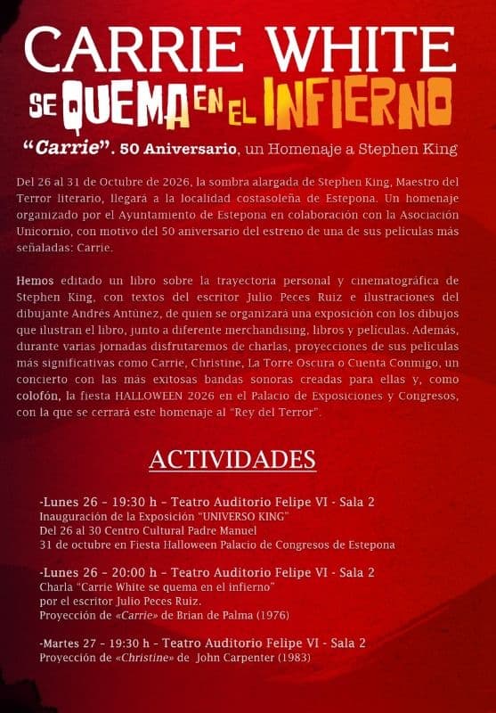 El Ayuntamiento dedica una semana de actividades a ‘Carrie’ de Stephen King para celebrar Halloween