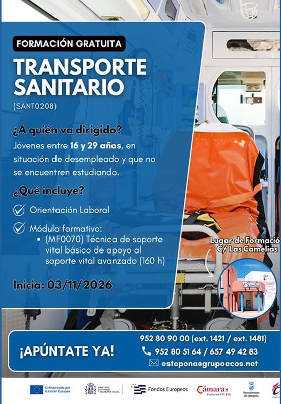 Abierto el plazo de inscripción para un curso gratuito de técnico en transporte sanitario para jóvenes en Estepona